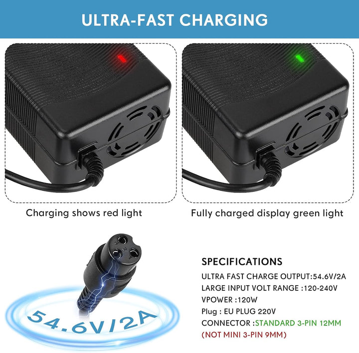 54.6V 2A Ladegeräte für Elektroroller für Kugoo M4/M4 Pro，UrbanGlide E-Cross Pro，48V E Scooter Unive