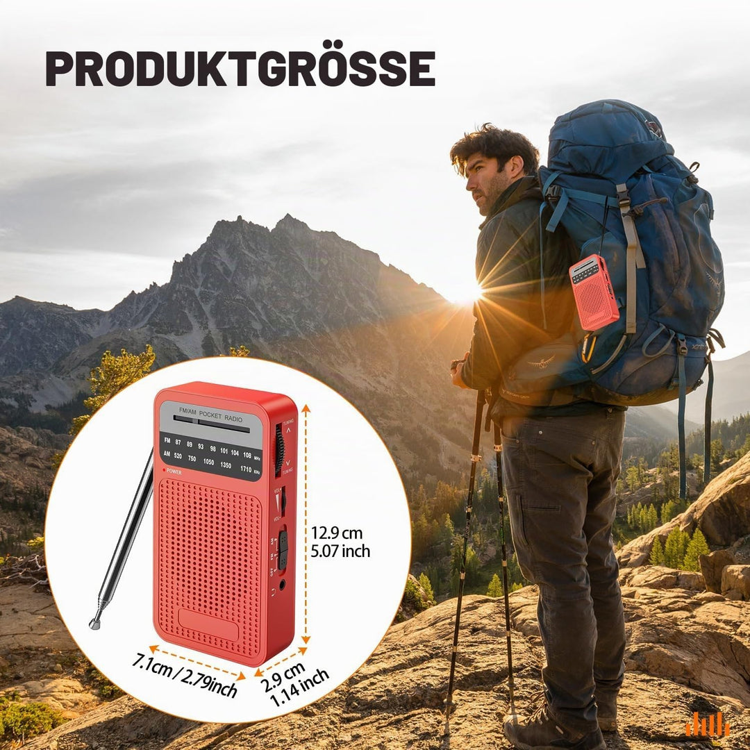 Taschenradio Batteriebetrieben FM/AM, Kleines Radio mit Eingebautem Stereolautsprecher/Kopfhöreransc