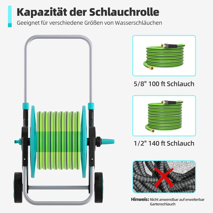 Schlauchwagen, Fahrbare Schlauchtrommel für 42m 1/2" Schlauch, mit Rädern, Verstellbarem Handlauf &amp;