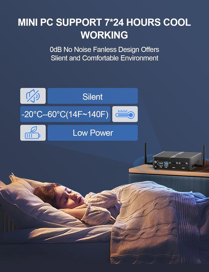 Lüfterloser Mini PC Windows 10 pro with Celeron J4125 Mini Industrial PC 8 GB DDR4-RAM 256 GB SSD Mi