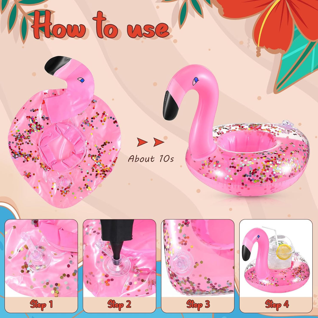 Perthlin 16 Flamingo Aufblasbare Getränkehalter Flamingo Pool Getränkehalter Glitzernde Konfetti Sch