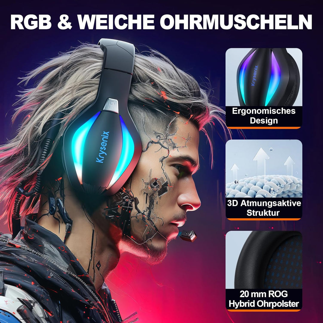 Krysenix PG1 RGB Gaming Headset für PS4, PS5, PC, Nintendo Switch, Xbox, Headset mit Mikrofon, Gamin