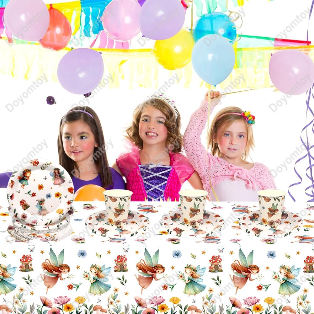 Doyomtoy Schmetterling Partygeschirr Set,61 Stück Märchenhaftes Geburtstag Party Mädchen Feen Geburt