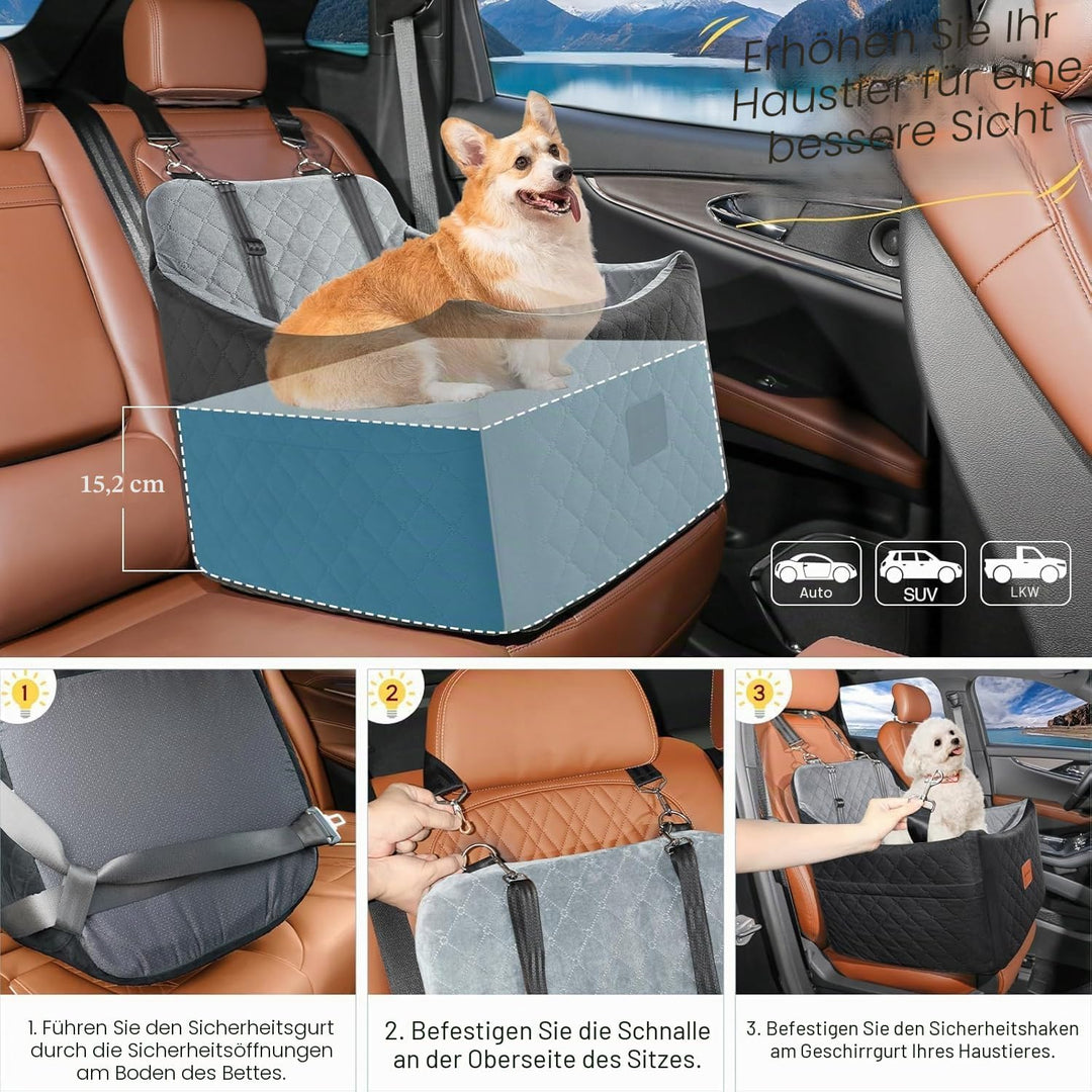 Hunde Autositz für Kleine/Mittlere Hunde, Memory-Schaum Erhöhter Hundesitz Auto, Abnehmbar & Waschba