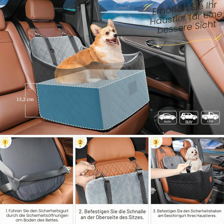 Hunde Autositz für Kleine/Mittlere Hunde, Memory-Schaum Erhöhter Hundesitz Auto, Abnehmbar & Waschba