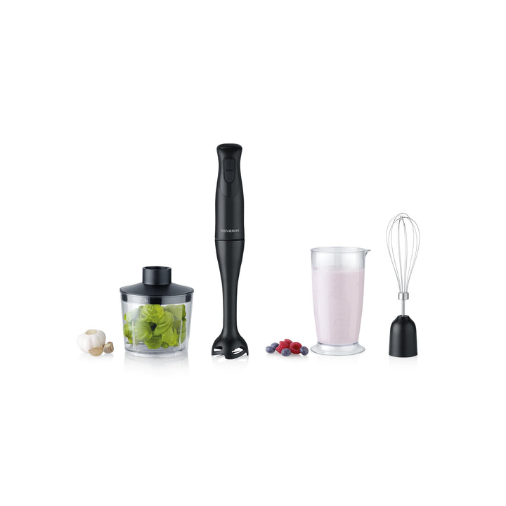 Severin 4-in-1 Stabmixer inkl. 700ml Mix- & Messbecher, Schneebesen, Zerkleineraufsatz, Mixstab, abn