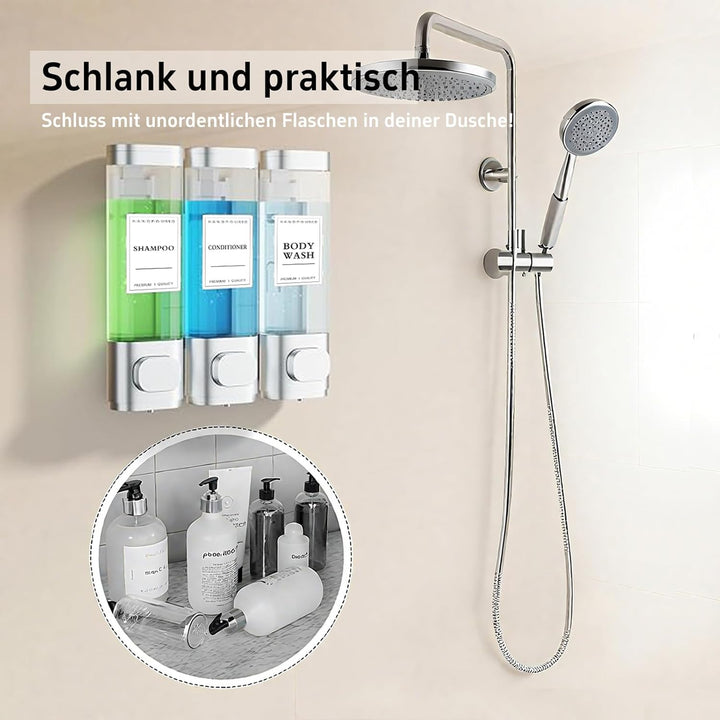3-Kammer-Wand Shampoo Spender für Dusche Jeweils 300 ml, Duschgel Spender Wand Ohne Bohren für Badez