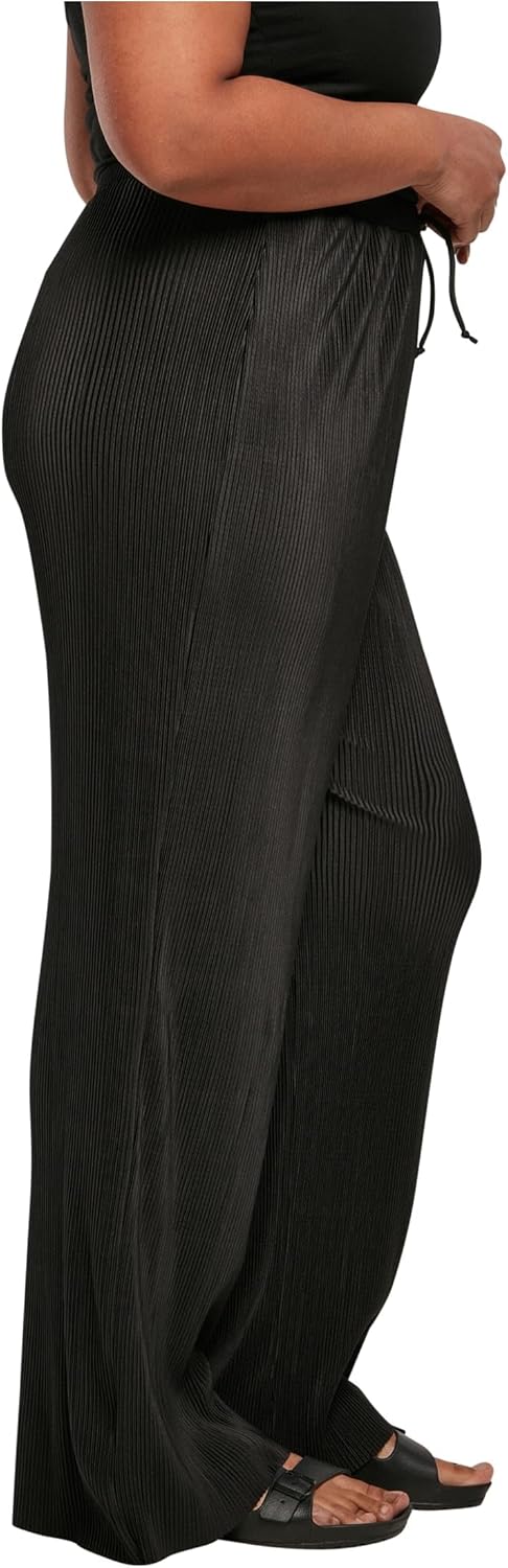 Urban Classics Damen Hose Ladies Plisse Pants, leichte Stoffhose für Frauen, weites Bein, Kordelzug