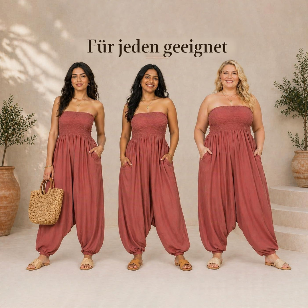 likemary Jumpsuit Damen Sommer – 2-in-1 Baumwoll Einteiler & Haremshose mit Taschen – Luftige Boho P