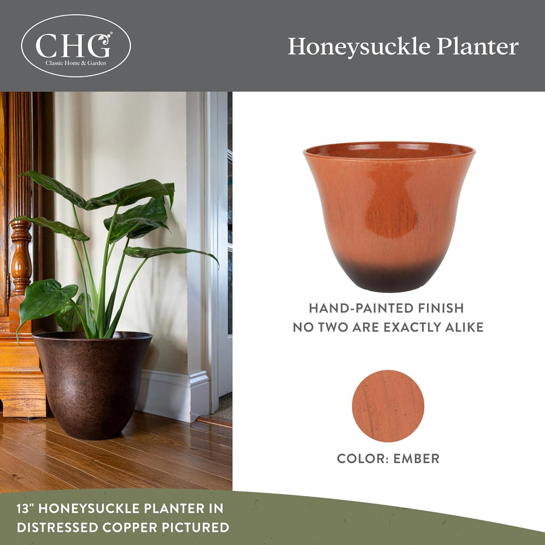 Classic Home and Garden Geissblatt, Blumentopf Pflanzer aus Harz, orangefarbene Glut, 33 cm 13 Inch