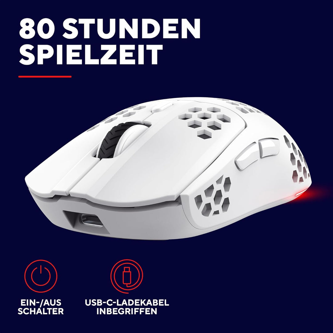 Trust Gaming GXT 929 Helox Kabellose Gaming Maus, Ultraleichte Maus 75g, 80h Dauerbetrieb, 2,4-GHz-M