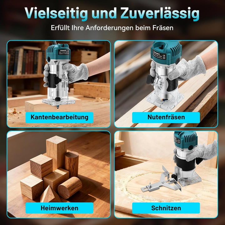 Oberfräse Kantenfräse Einhandfräse, 800W 30000 U/min Elektrischer Holzfräser Trimmer, Multifunktions