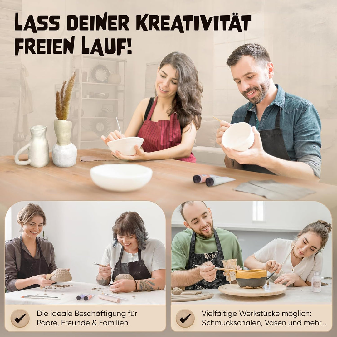 kunstli DIY Töpferset für zuhause - Starterset für Kinder und Erwachsene - Ton Set kreativ töpfern -