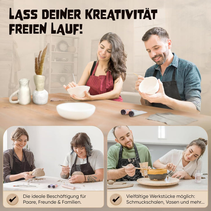 kunstli DIY Töpferset für zuhause - Starterset für Kinder und Erwachsene - Ton Set kreativ töpfern -