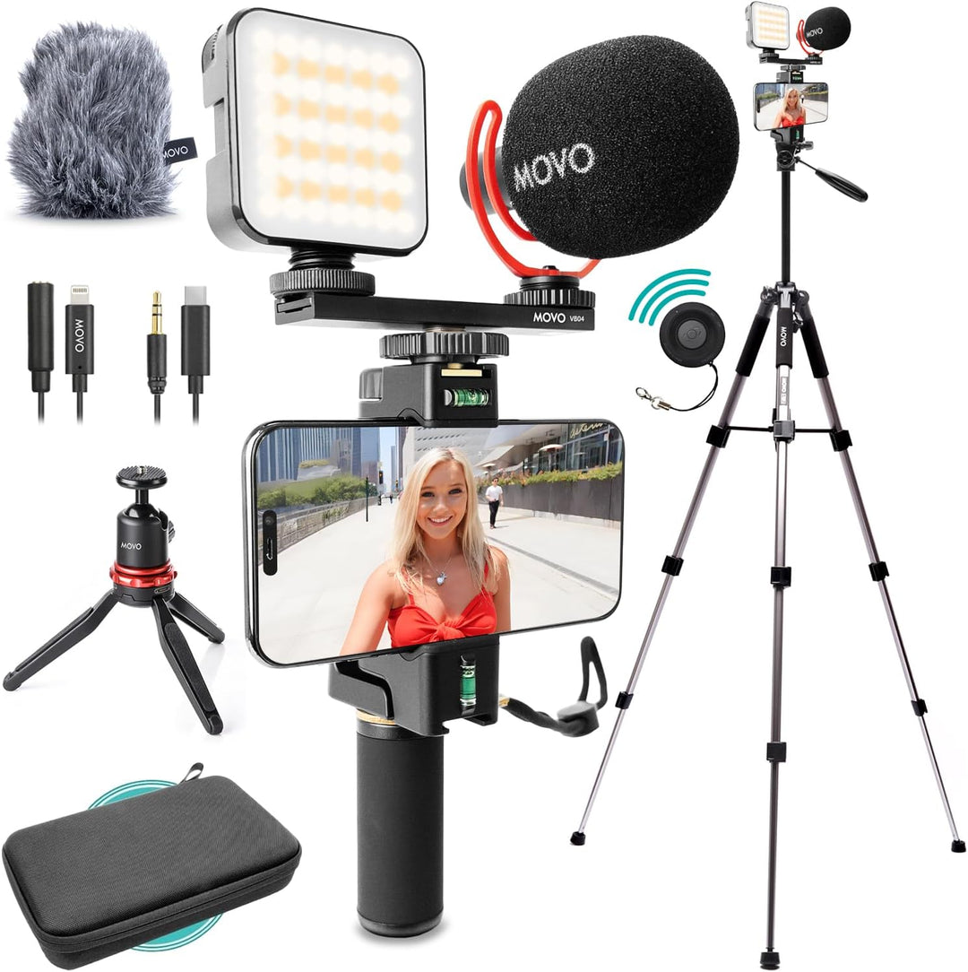 Movo iVlogger-PRO Vlogging-Kit mit Vollständigem Stativ für iPhone/Android – YouTube-Starter-Kit für
