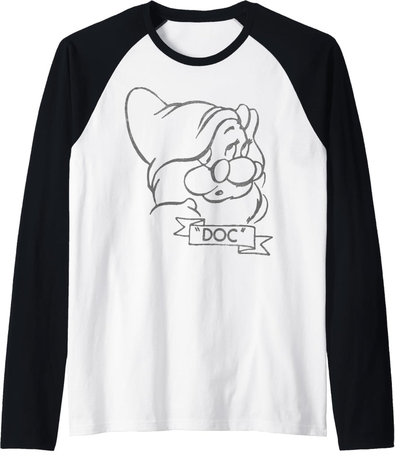 Disney Snow White Doc Line Art Big Face Raglan