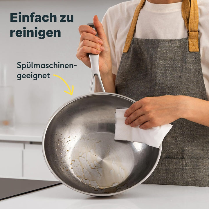 SILBERTHAL Wokpfanne Unbeschichtet Induktion 28 cm - Edelstahl Wok zum Frittieren und Braten- Für al