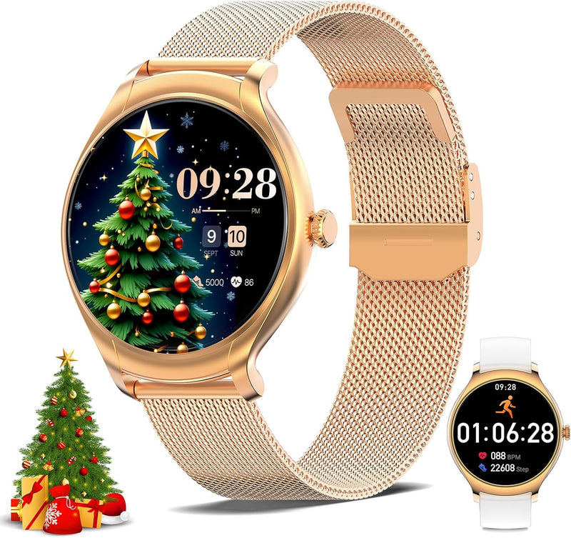 Nemheng Smartwatch Damen mit Telefonfunktion,1.39 Zoll Touchscreen Armbanduhr mit Pulsuhr Schlafmoni