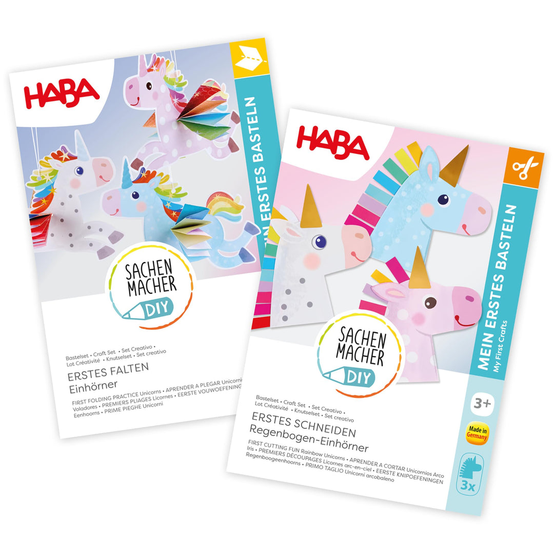 HABA Sachenmacher Bastelset Einhörner im 2er Bundle – Erstes Schneiden & Falten für Kinder ab 3 Jahr