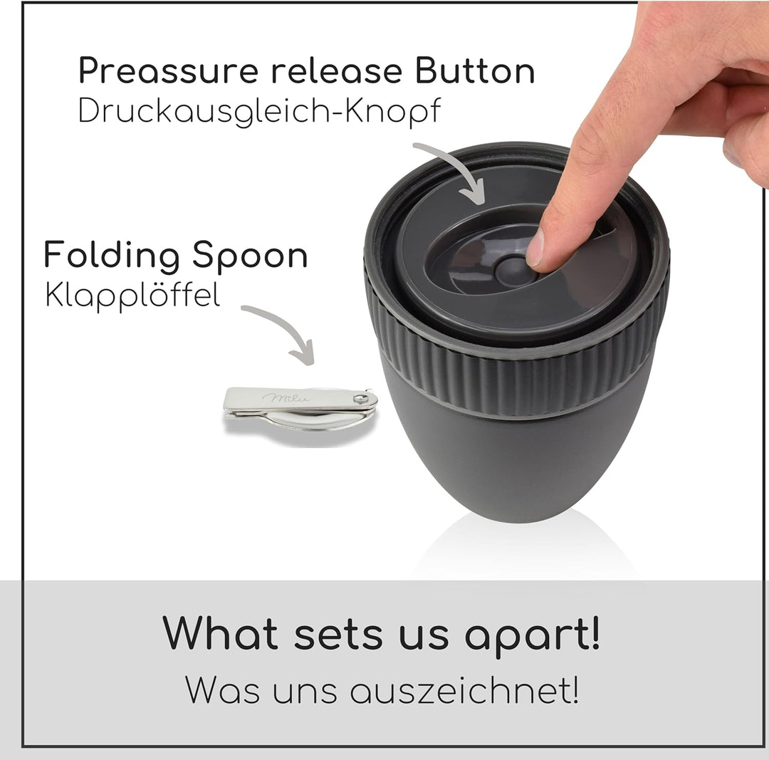 Milu Müslibecher to go 400ml MüsliMax Plastik Joghurtbecher für Müsli I auslaufsicherer Becher mit L