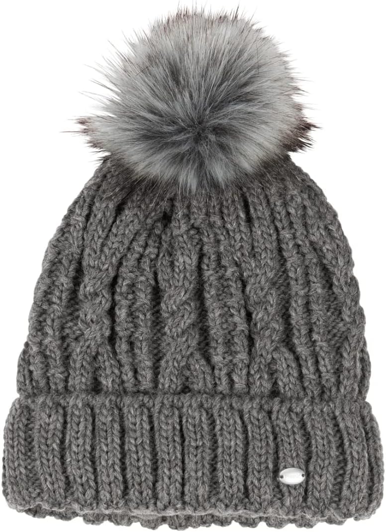 PIKEUR Damen Mütze mit Fell-Imitat-Bommel Herbst/Winter 2021 55 Middle Grey, 55 Middle Grey