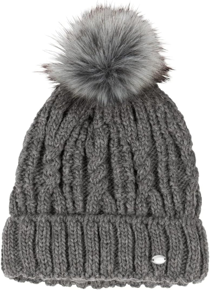 PIKEUR Damen Mütze mit Fell-Imitat-Bommel Herbst/Winter 2021 55 Middle Grey, 55 Middle Grey