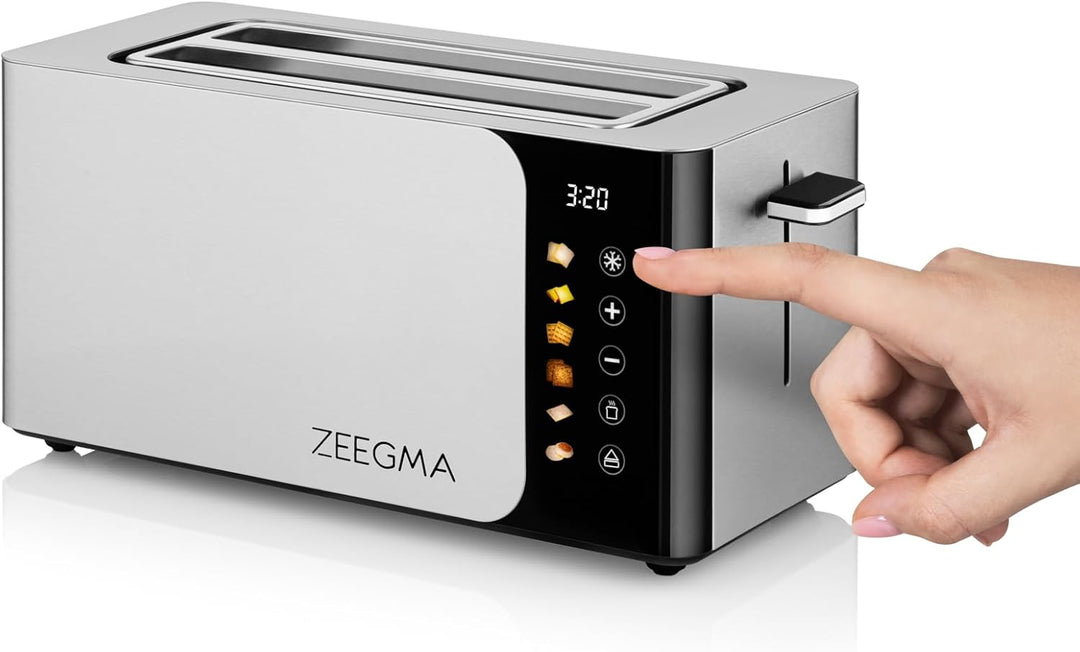 ZEEGMA TOSTEE SMART 4-Scheiben-Edelstahl-Brottoaster, Brötchenhalter, 1500 W, Auftauen, Aufwärmen &