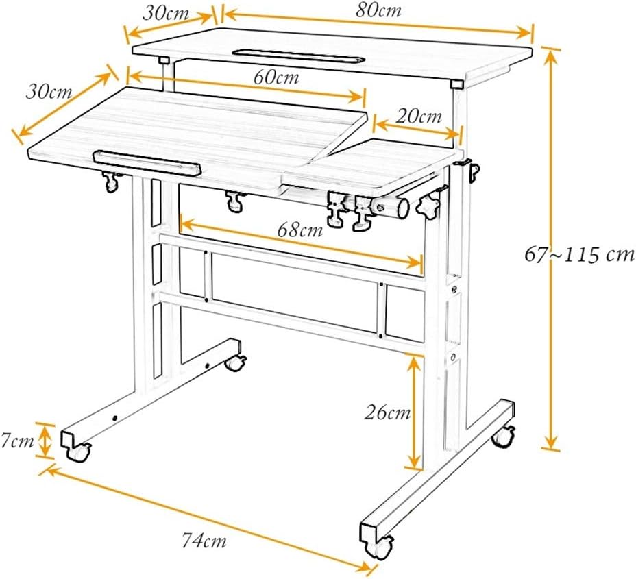 sogesfurniture höhenverstellbar Computertisch Laptoptisch mit Rollen, Mobiler Schreibtisch PC Tisch