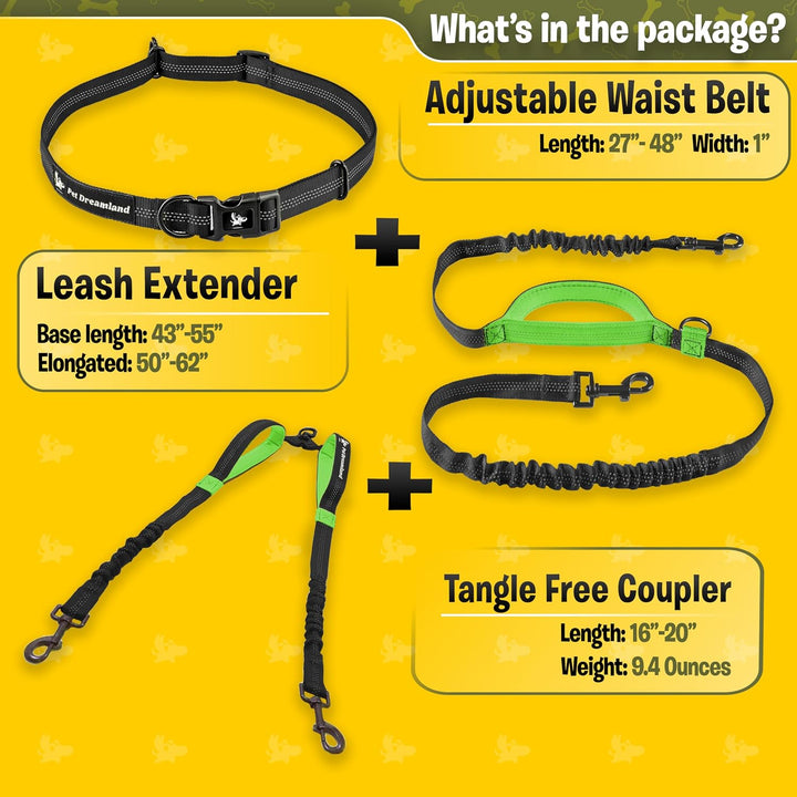 Pet Dreamland Dog Leash for Two Dogs - 2 Dogs Coupler Hands Free No Pull Tandem Dual Waist Leash for
