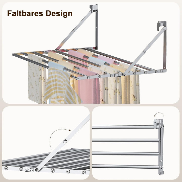 Innotic 80CM Wäscheständer Wandmontage Klappbar, Rostbeständig Wäschetrockner Wand Outdoor mit 8 Sta