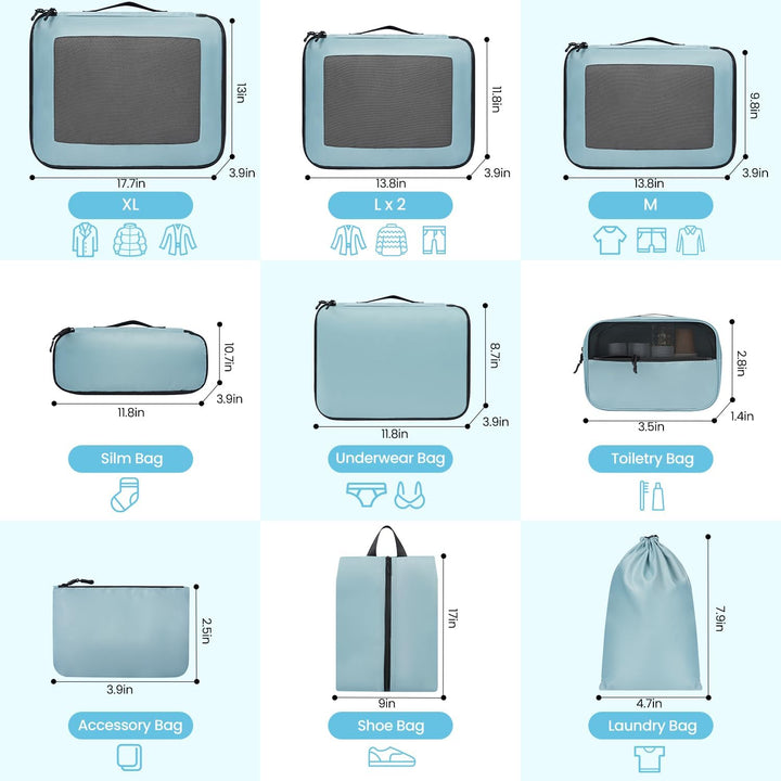 Packing Cubes for Suitcase 10 Set, Leichtgewichtige Gepäck Packing Organizer Packing Cubes für Reise