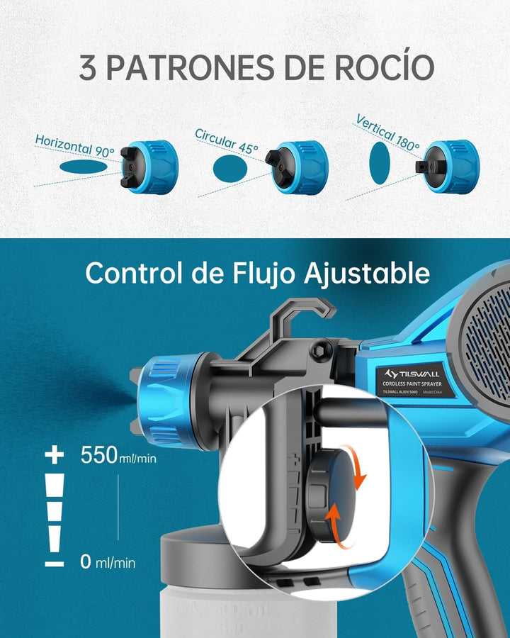 Tilswall Farbsprühsystem Alien500 Akku kabellos, für Makita 18V (ohne Akku) Hellblau 600 Milliliter,