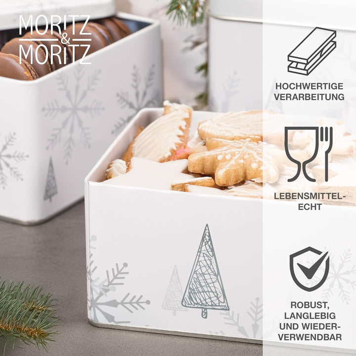 Moritz & Moritz Keksdose Metall Weihnachten, Keksdosen 5er Set Eckig - Blechdose mit Deckel im festl