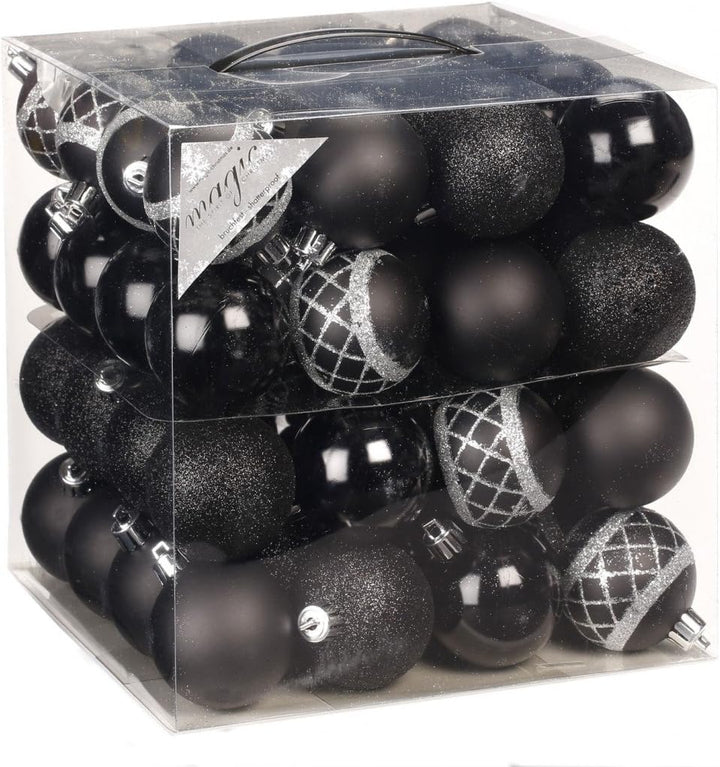 64x Kunststoff Christbaumkugeln Ø 6cm Kugel Box Glanz Glitzer Matt Dekor Inge inkl. Aufhänger, Farbe