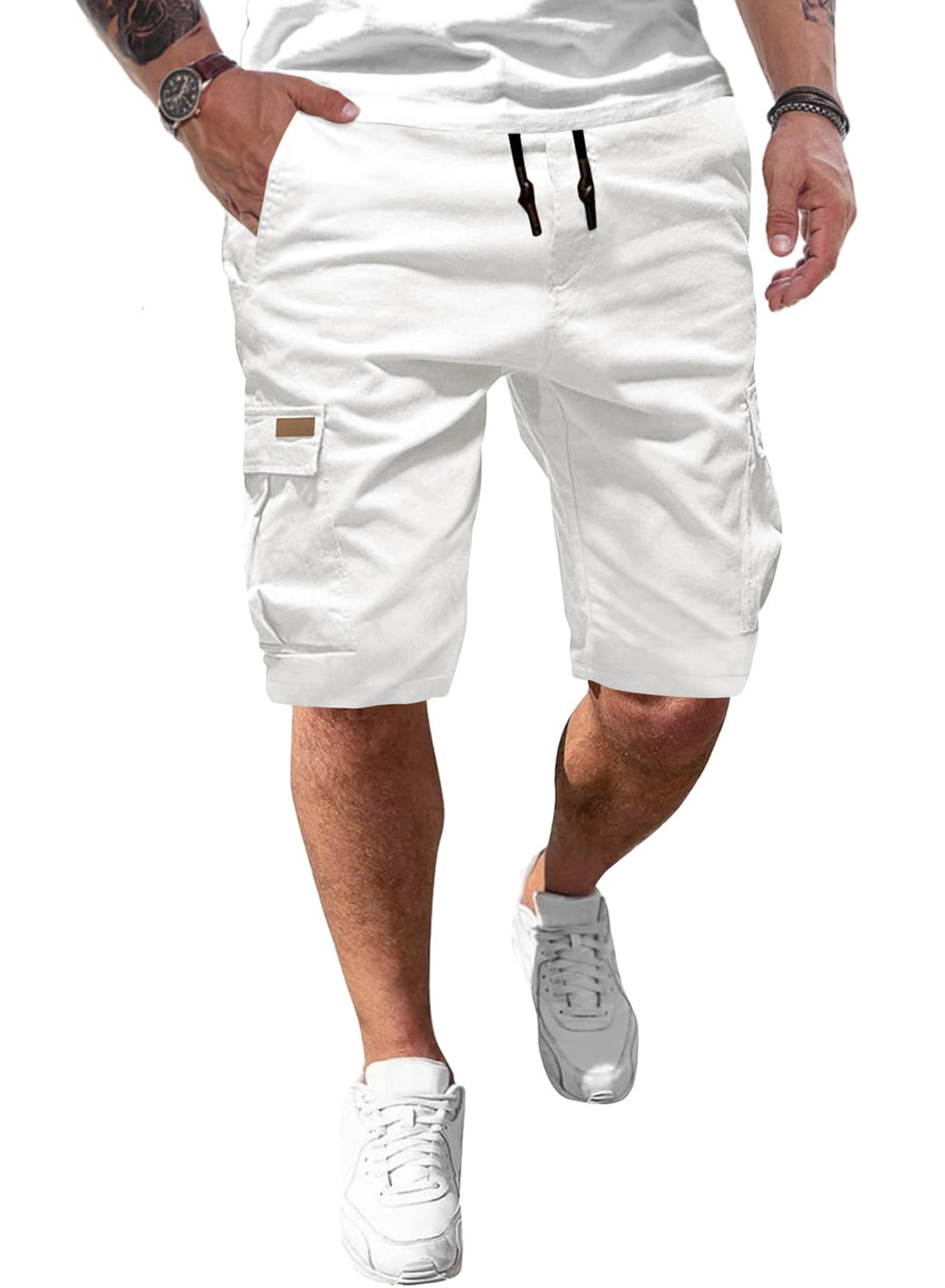 JMIERR Kurze Hosen Herren Baumwolle Cargo Shorts Herren Sommer Freizeithose mit Taschen S Weiss, S W
