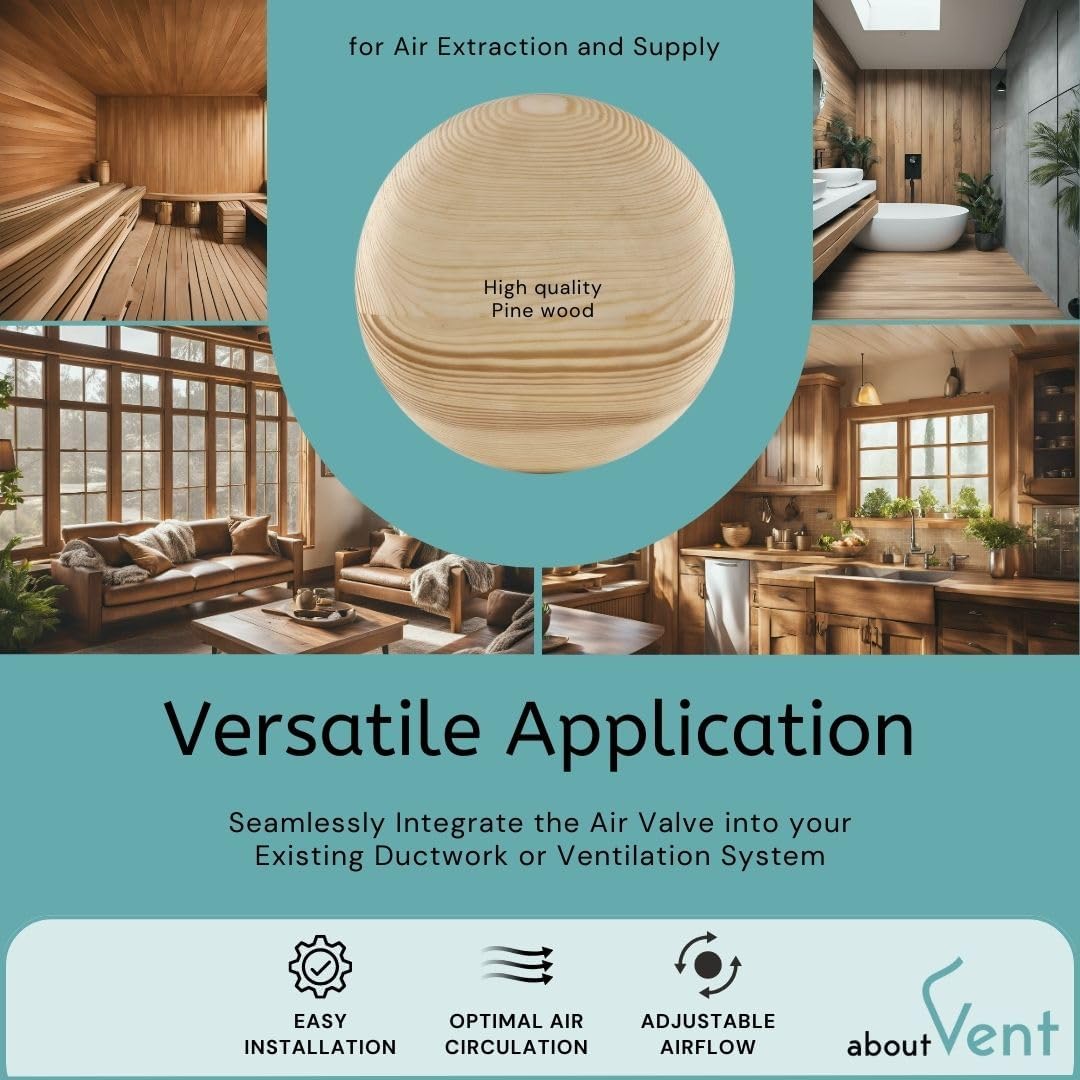 100mm Rund Holz Tellerventil für Sauna - Abluft Zuluft Lüftungsventil - Anemostat, Diffusor, Lüftung
