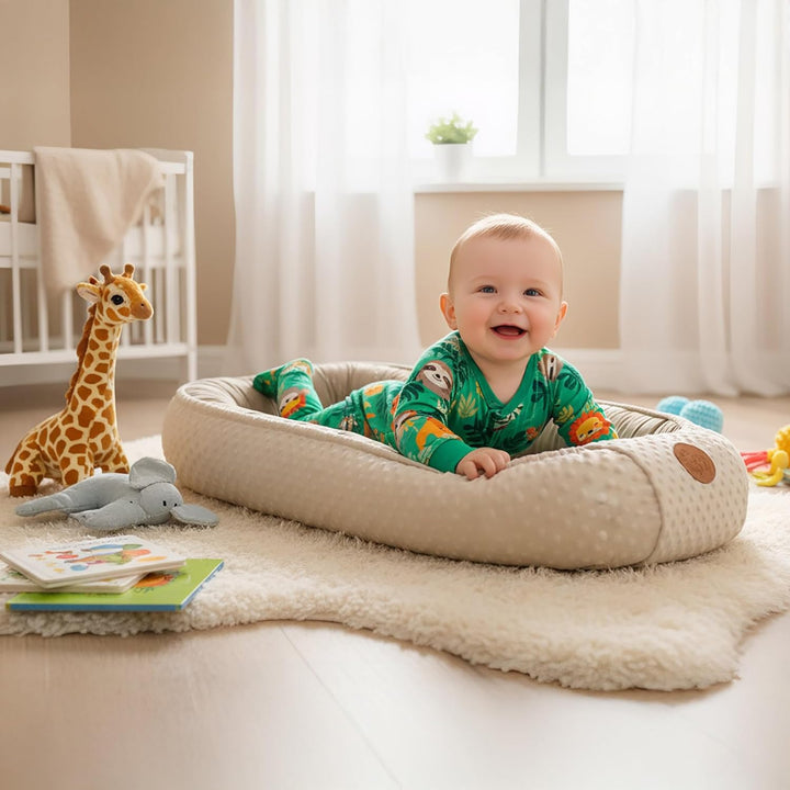 Warmes Nestchen Baby 90x50 cm - Kuschelnest Neugeborene Nestchen Winter/Herbst Kokon Babynest Safari