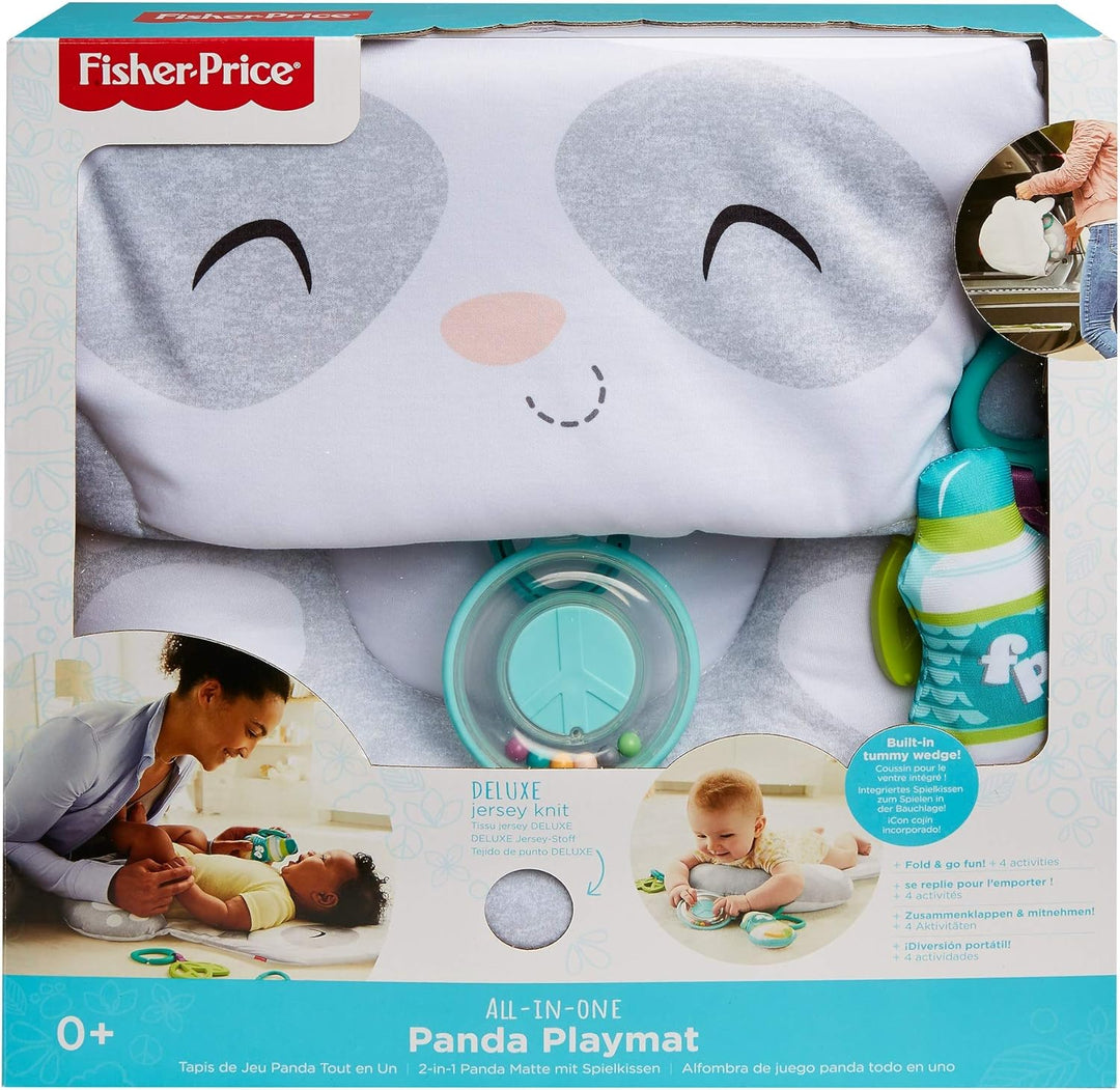 Fisher-Price GJD28 - Panda Spielmatte, Plüschmatte zum Spielen in der Bauchlage mit Spielzeugen