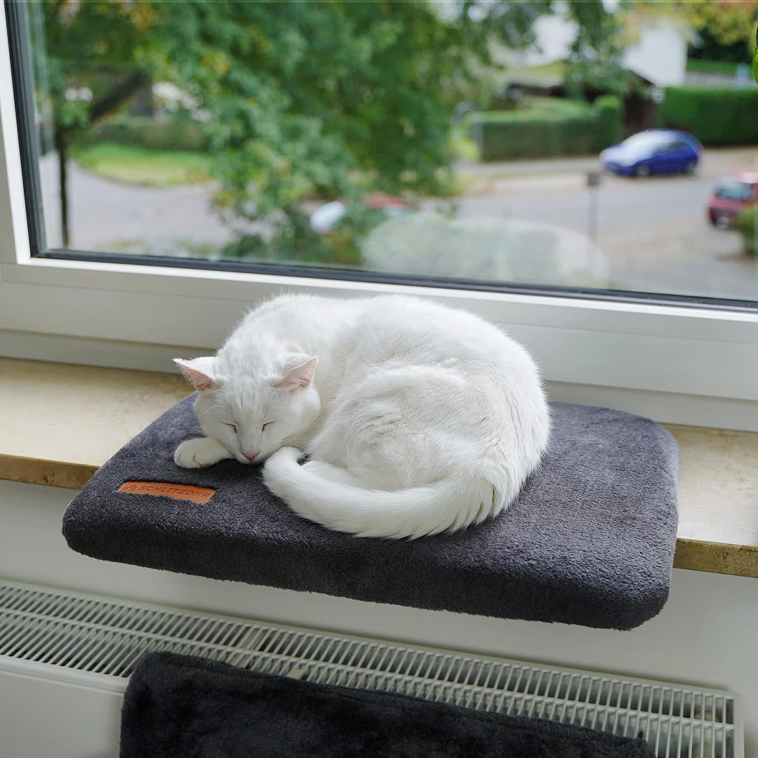 Katzen Fensterbankliege Teddy | stabile Katzenliege für Fensterbank 51 × 36 cm (Grau), Grau
