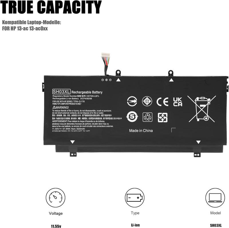 BLESYS SH03XL 859356-855 TPN-Q178 Akku Kompatibel mit HP Spectre x360 13-ac0xx 13-w0xx Series Notebo