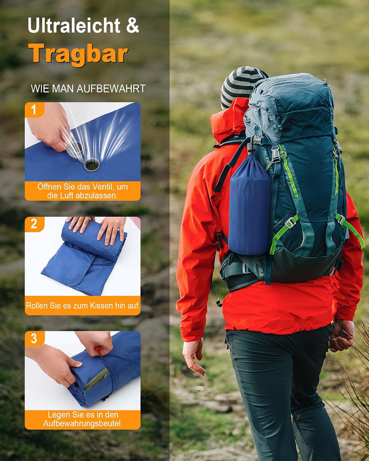 JasGood Isomatte Camping 15CM Ultraleicht Camping Luftmatratze mit Kissen und Fusspumpe Aufblasbare