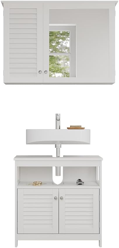 Vicco Badmöbel-Set Riad, Weiss, 60 cm, besteht aus Badspiegel und Waschbeckenunterschrank Set 1, Set