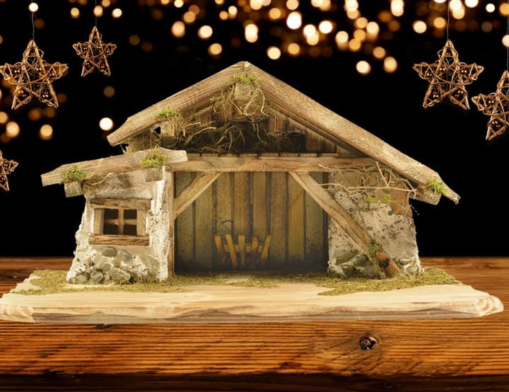 Riffelmacher 78450 - Krippen-Stall Bayrischzell, Grösse 63 x 35 cm, aus Holz, Weihnachts-Krippe, Sta