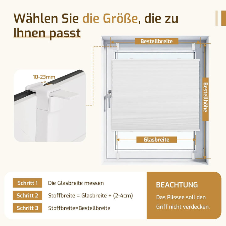 Grandekor Verdunklungsplissee Wabenplissee ohne Bohren Weiss-Weiss 40x110cm (BxH) Klemmfix Plissee o