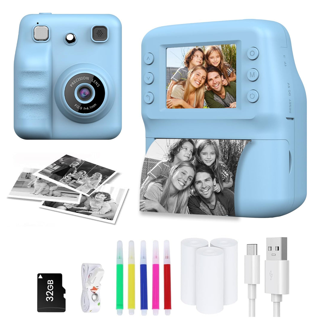 Kinderkamera Sofortbildkamera, 48MP Sofortbildkamera Kinder mit 32GB Karte & Druckpapier, 1080P Digi