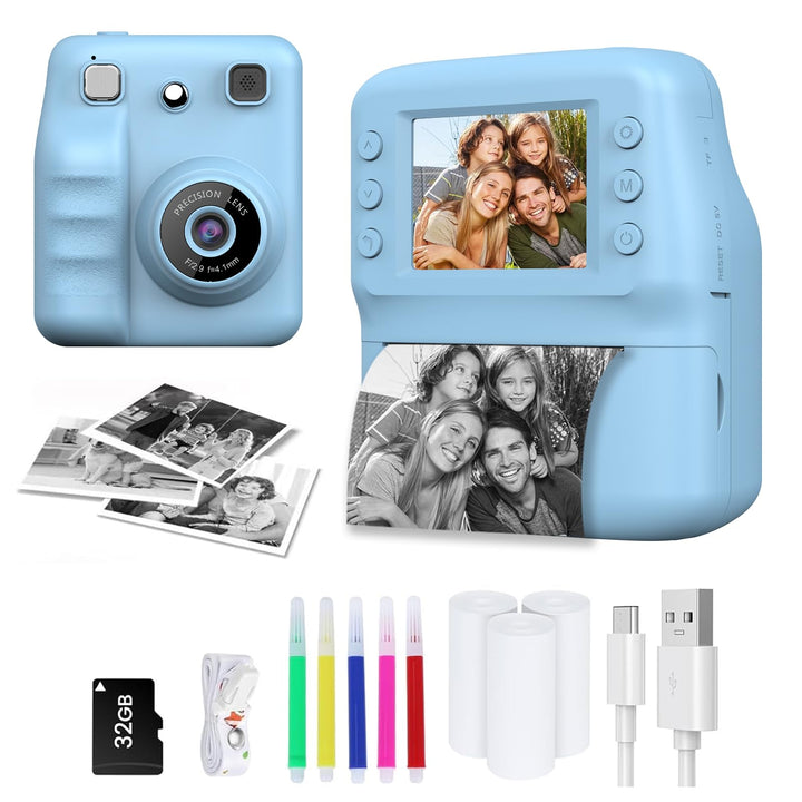 Kinderkamera Sofortbildkamera, 48MP Sofortbildkamera Kinder mit 32GB Karte & Druckpapier, 1080P Digi