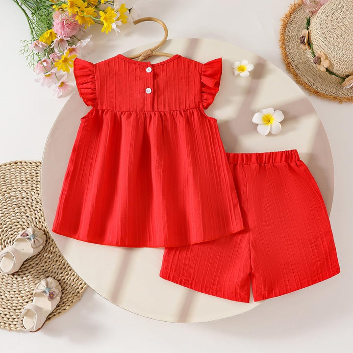 Kleinkind Baby Mädchen Kleidung Blumen Rüschen T-Shirts Tops Shorts Süsse Sommer Kleidung Sets 9M-4