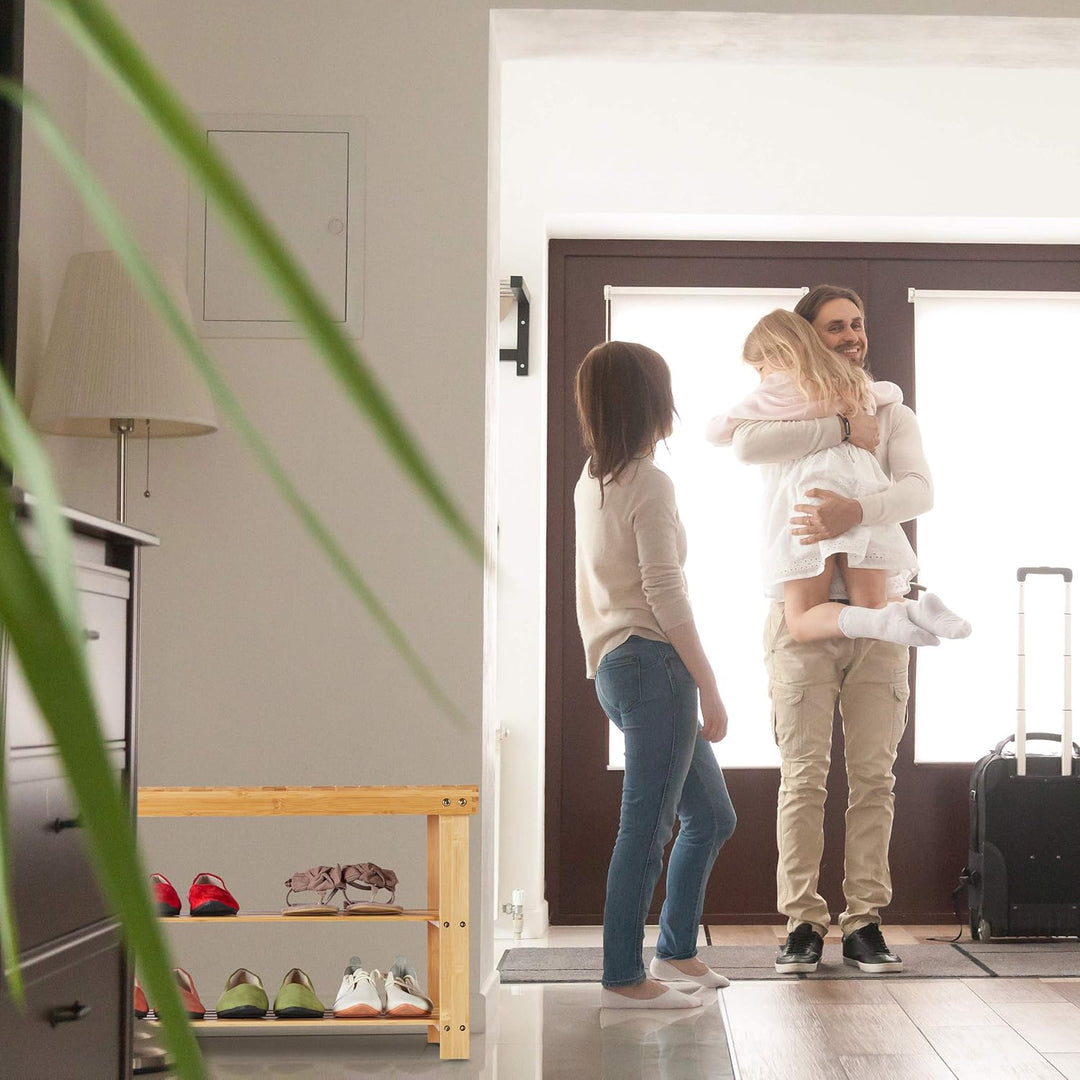 Relaxdays Schuhregal Bambus, Schuhbank mit Sitzfläche & 2 Ablagen, Sitzbank Flur, Badezimmerbank, 45