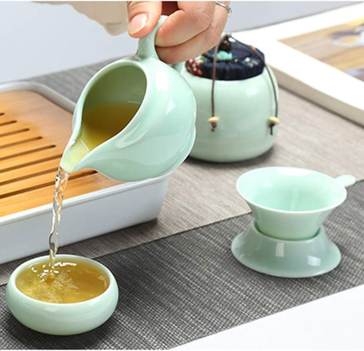 fanquare Tragbare Reise Kung Fu Teeservice, Handgemachte Kungfu Tee Set, Porzellan Teekanne, Teetass