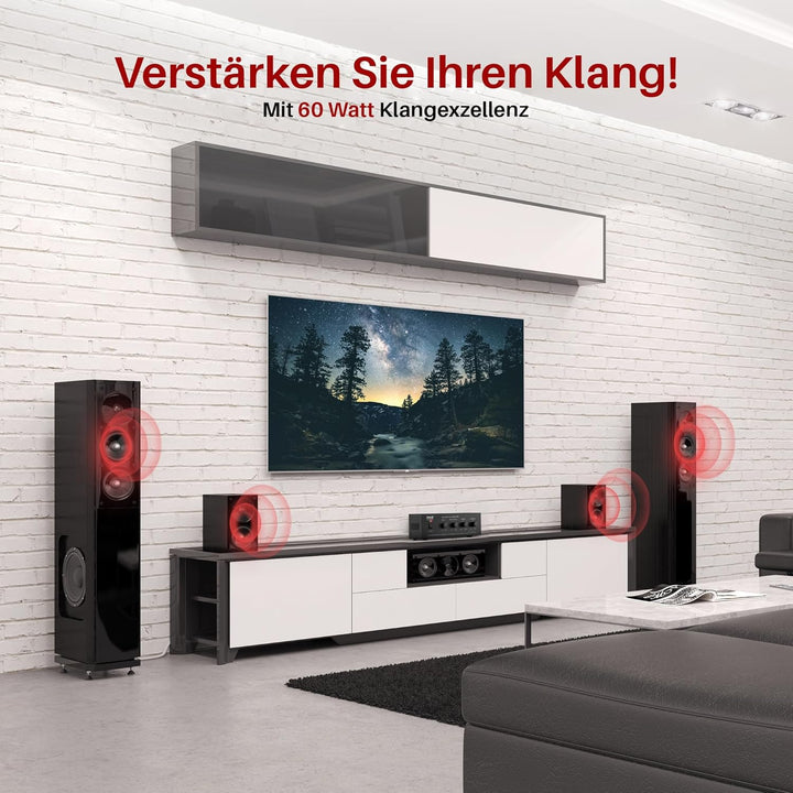 Pyle PA-Verstärker – 60W Bluetooth Amp mit 25/70V-Ausgang & 2 Mikrofoneingängen | Mit Bass-/Höhenreg